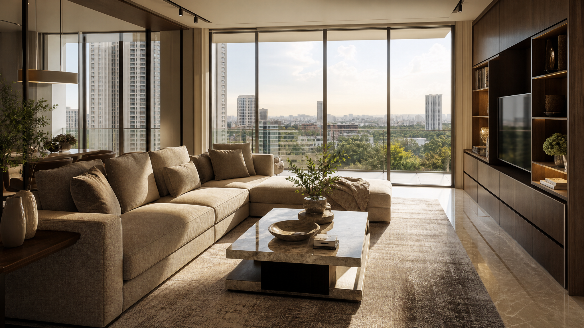 Warm condo living room sofa inspiration mood image